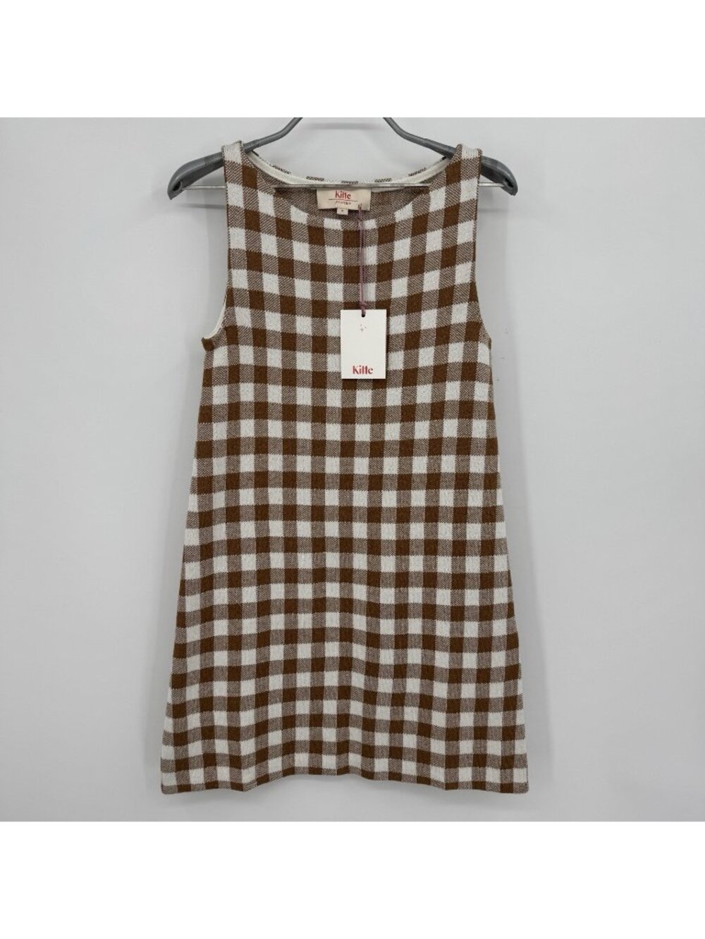 Kilte Collection Parker Mini Dress 0 XS Toffee Gingham Washable Cotton Cashmere